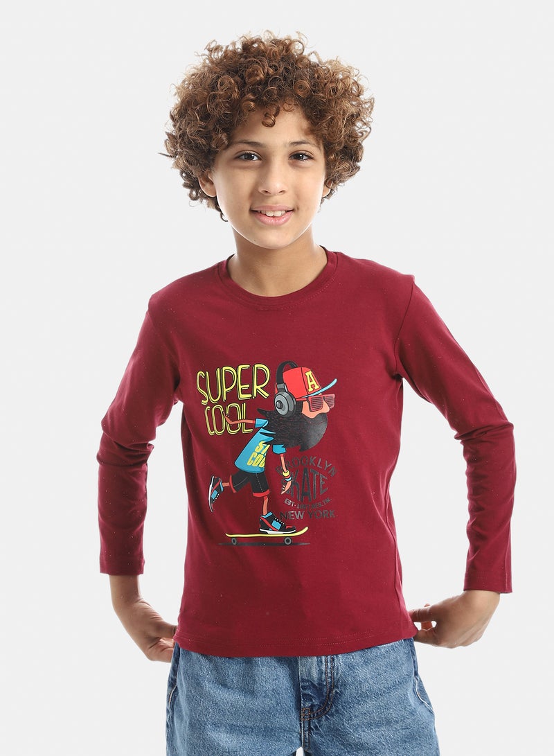 Andora Boys Printed Long-Sleeve Shirt_Dark Red - Image 1